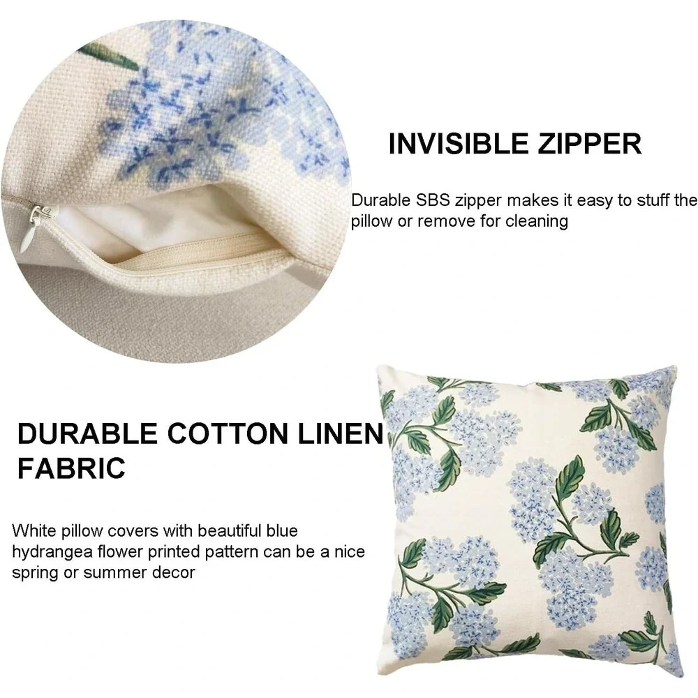 Set Of 2 Throw Pillowcase Floral Cotton Linen Blend With Miulee Pillows New